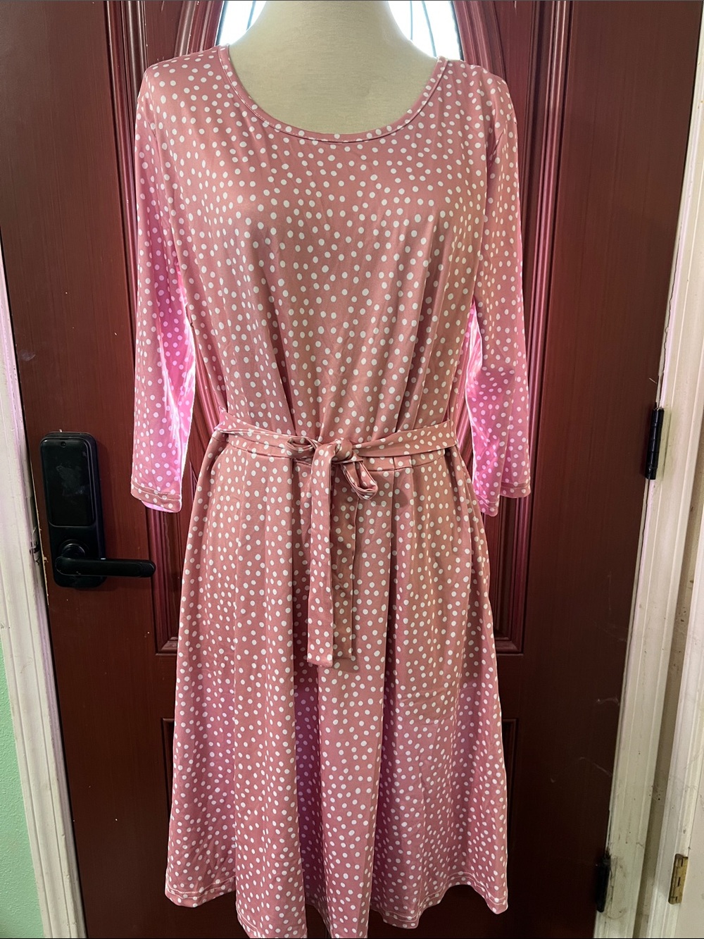 Women’s Pink Polka Dot Belted Dress